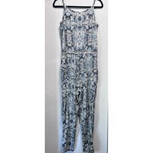 H&M L.O.G.G. Women’s Small Jumpsuit Romper Blue White Paisley Boho Drawstring